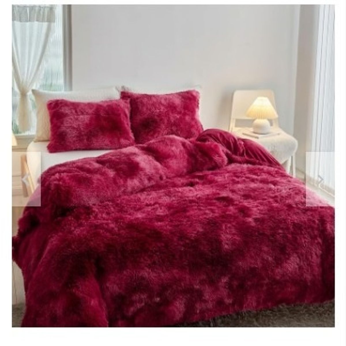 GENERICO - EDREDÓN PIEL DE OSO DOS PLAZAS + 2 FUNDAS DE ALMOHADA ROJO CEREZA