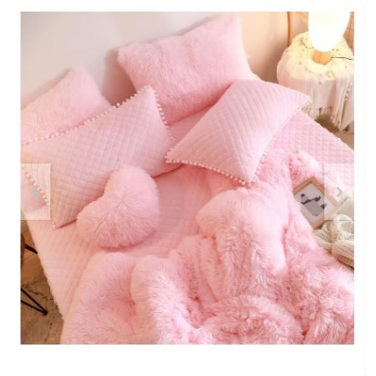 GENERICO - EDREDÓN PIEL DE OSO DOS PLAZAS + 2 FUNDAS DE ALMOHADA ROSADO BEBÉ