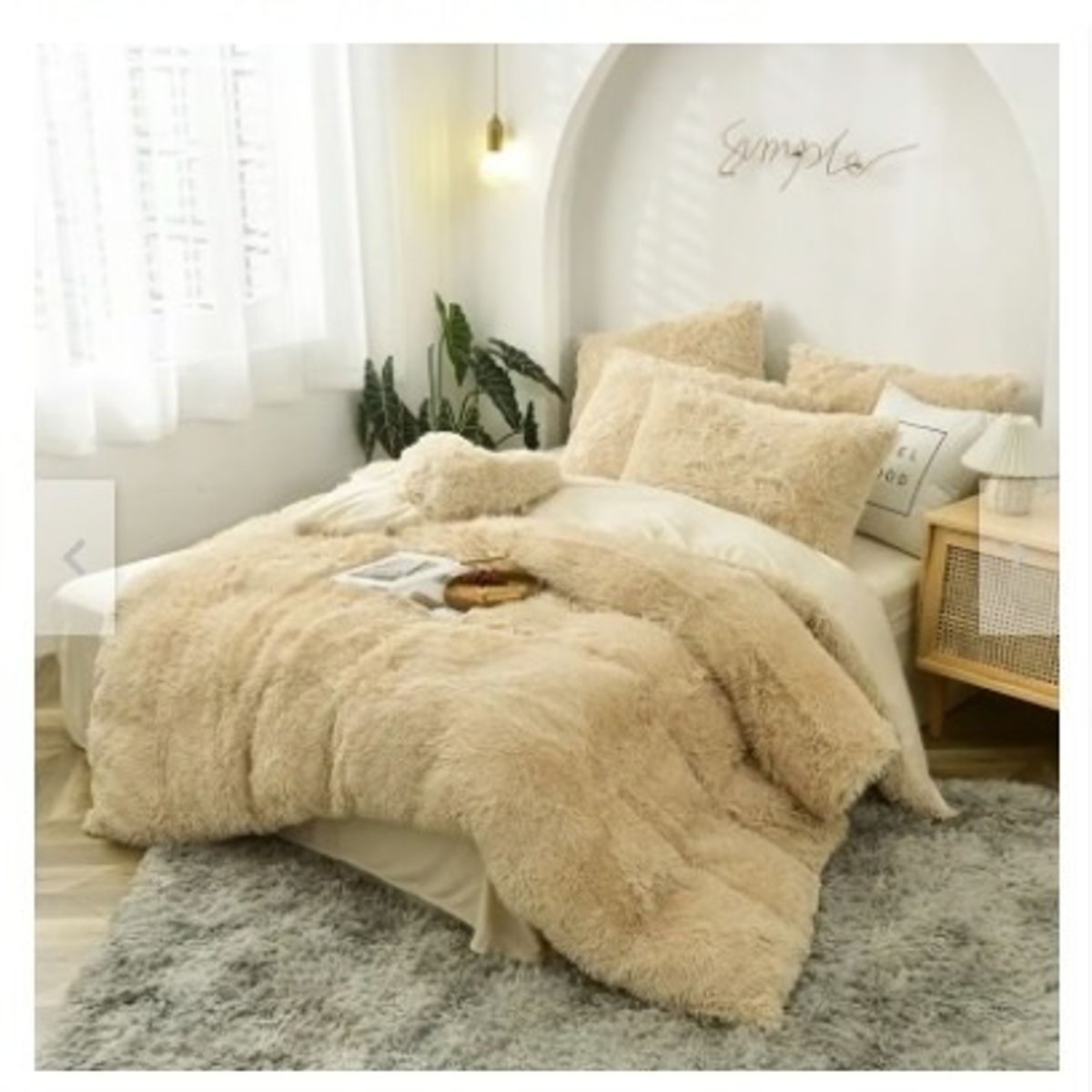 GENERICO - EDREDÓN PIEL DE OSO PLAZA Y MEDIA + 1 FUNDAS DE ALMOHADA BEIGE