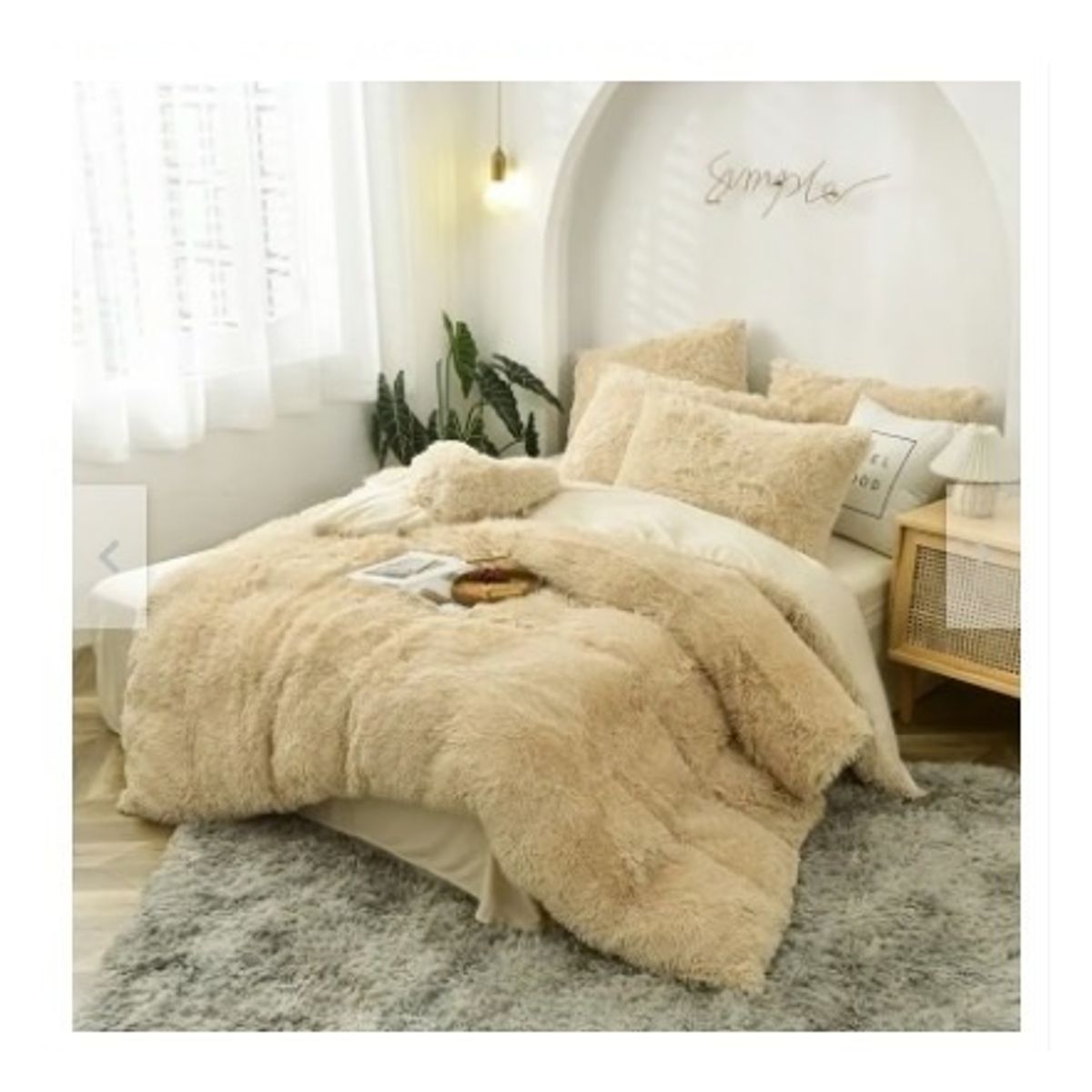 GENERICO - EDREDÓN PIEL DE OSO PLAZA Y MEDIA + 1 FUNDAS DE ALMOHADA BEIGE