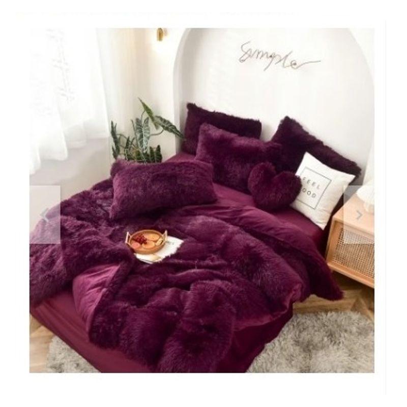 GENERICO - EDREDÓN PIEL DE OSO PLAZA Y MEDIA + 1 FUNDAS DE ALMOHADA MORADO GRANATE