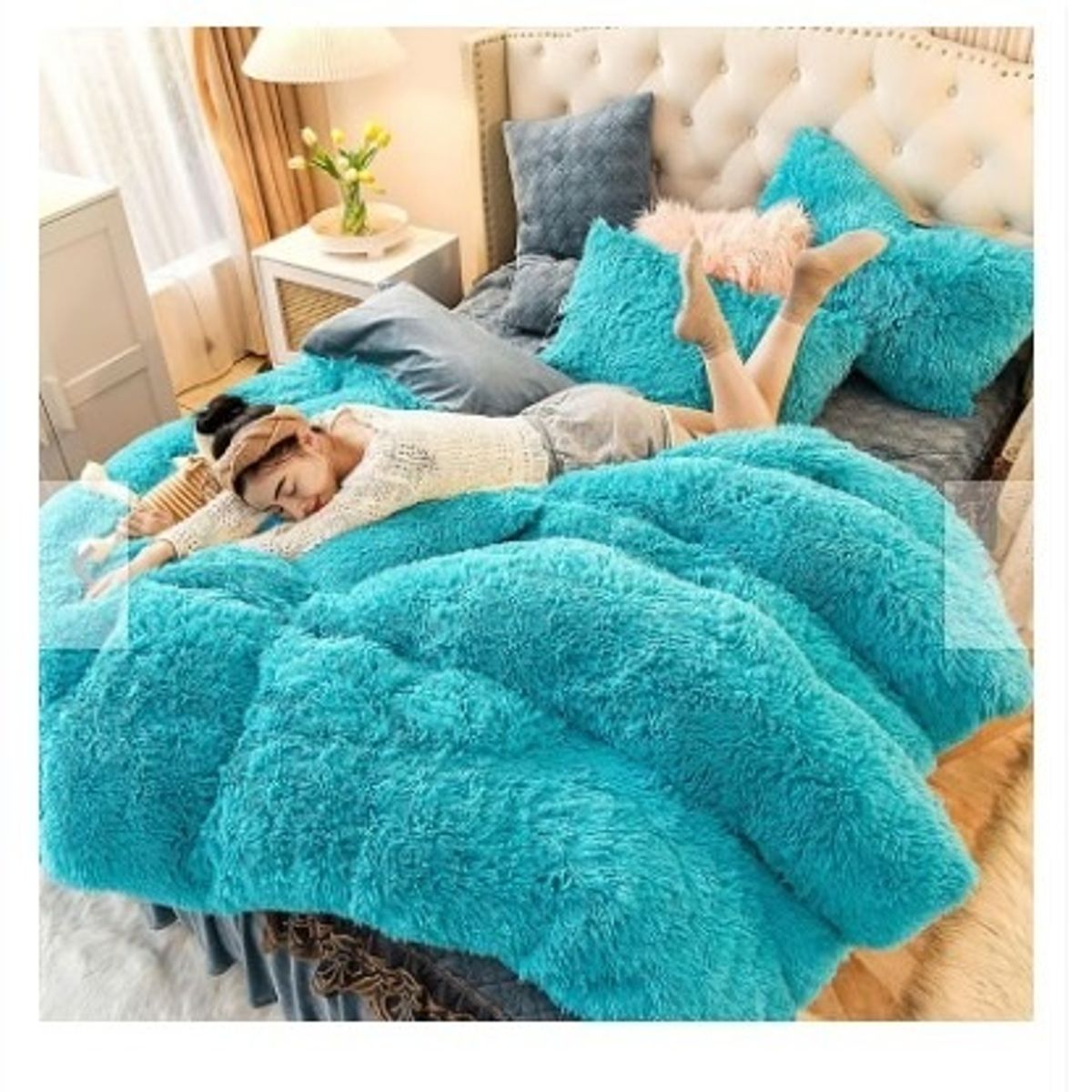 GENERICO - EDREDÓN PIEL DE OSO PLAZA Y MEDIA + 1 FUNDAS DE ALMOHADA VERDE JADE