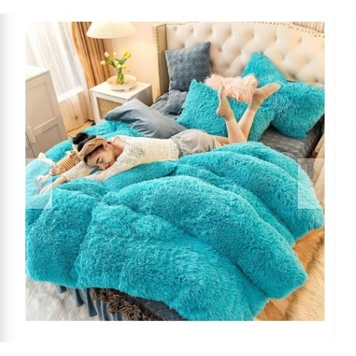 GENERICO - EDREDÓN PIEL DE OSO PLAZA Y MEDIA + 1 FUNDAS DE ALMOHADA VERDE JADE