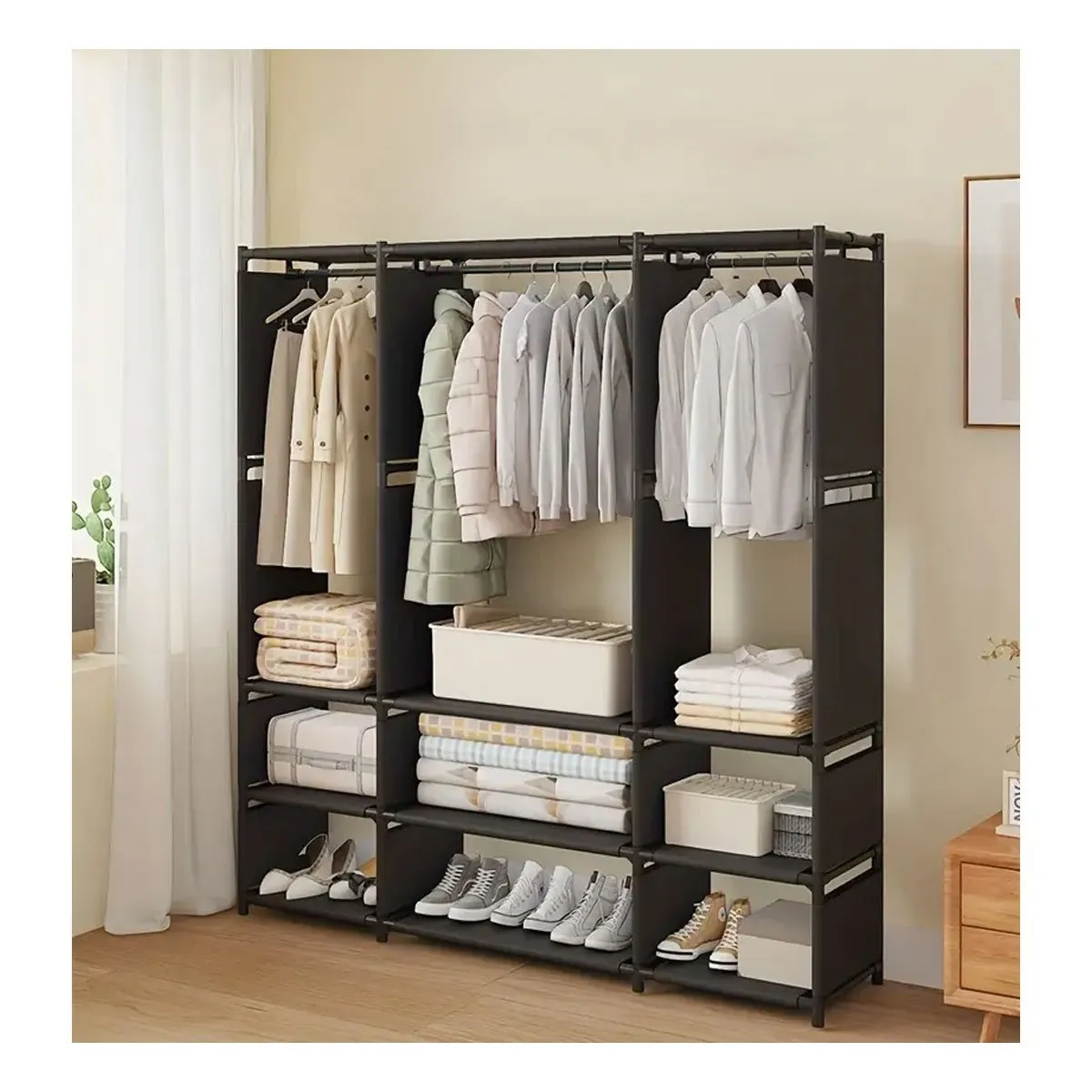 GRETAIL - Ropero Armario Closet Perchero Organizador Ropa 3 Cuerpos Negro VD3055