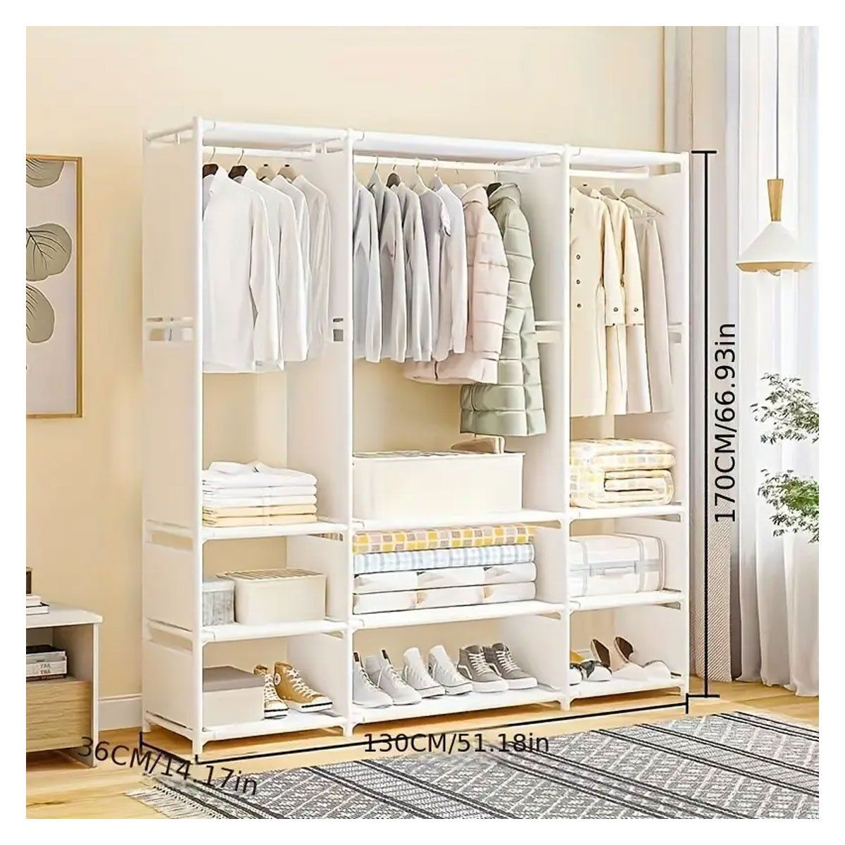 GRETAIL - Ropero Armario Closet Perchero Organizador Ropa 3 Cuerpos Blanco VD3055