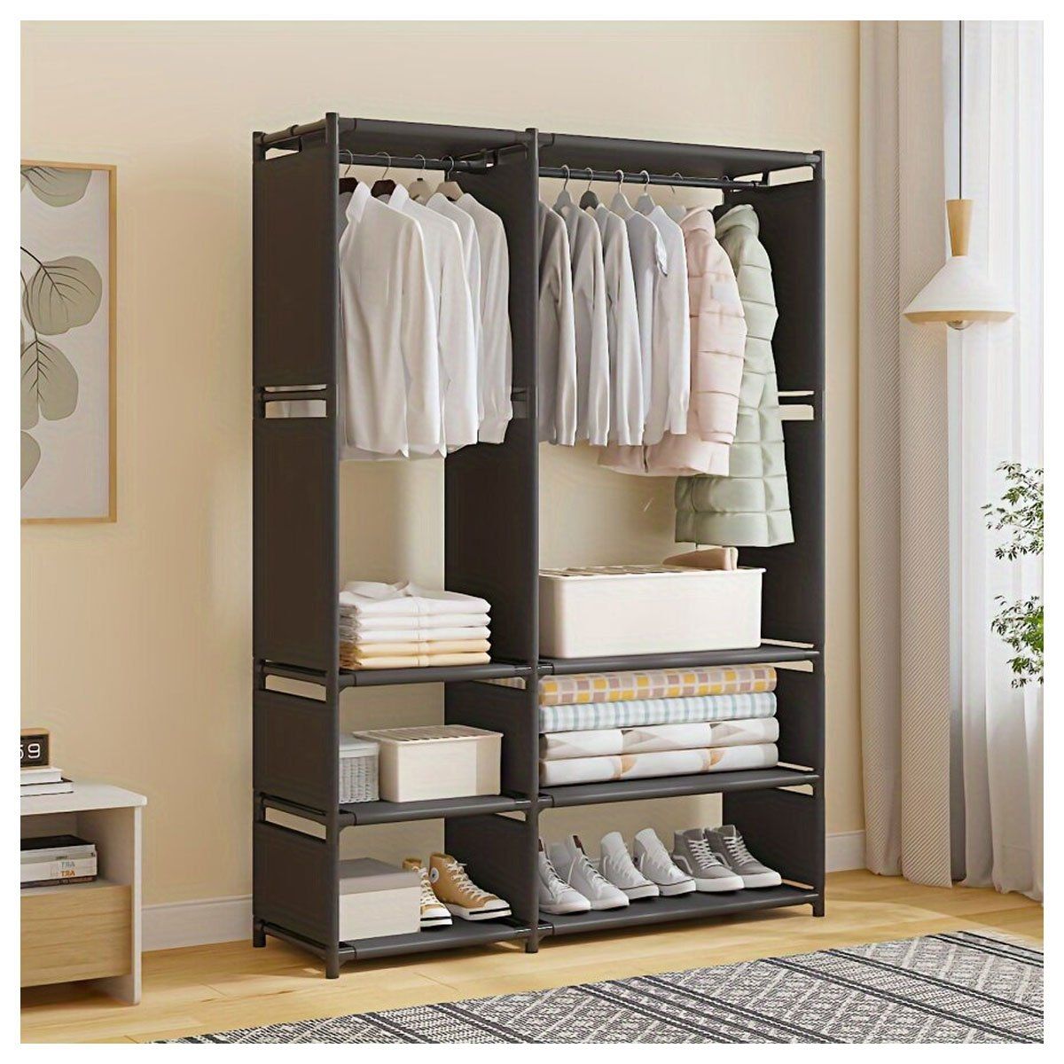 GRETAIL - Ropero Armario Closet Perchero Organizador Ropa 2 Cuerpos Negro VD3054
