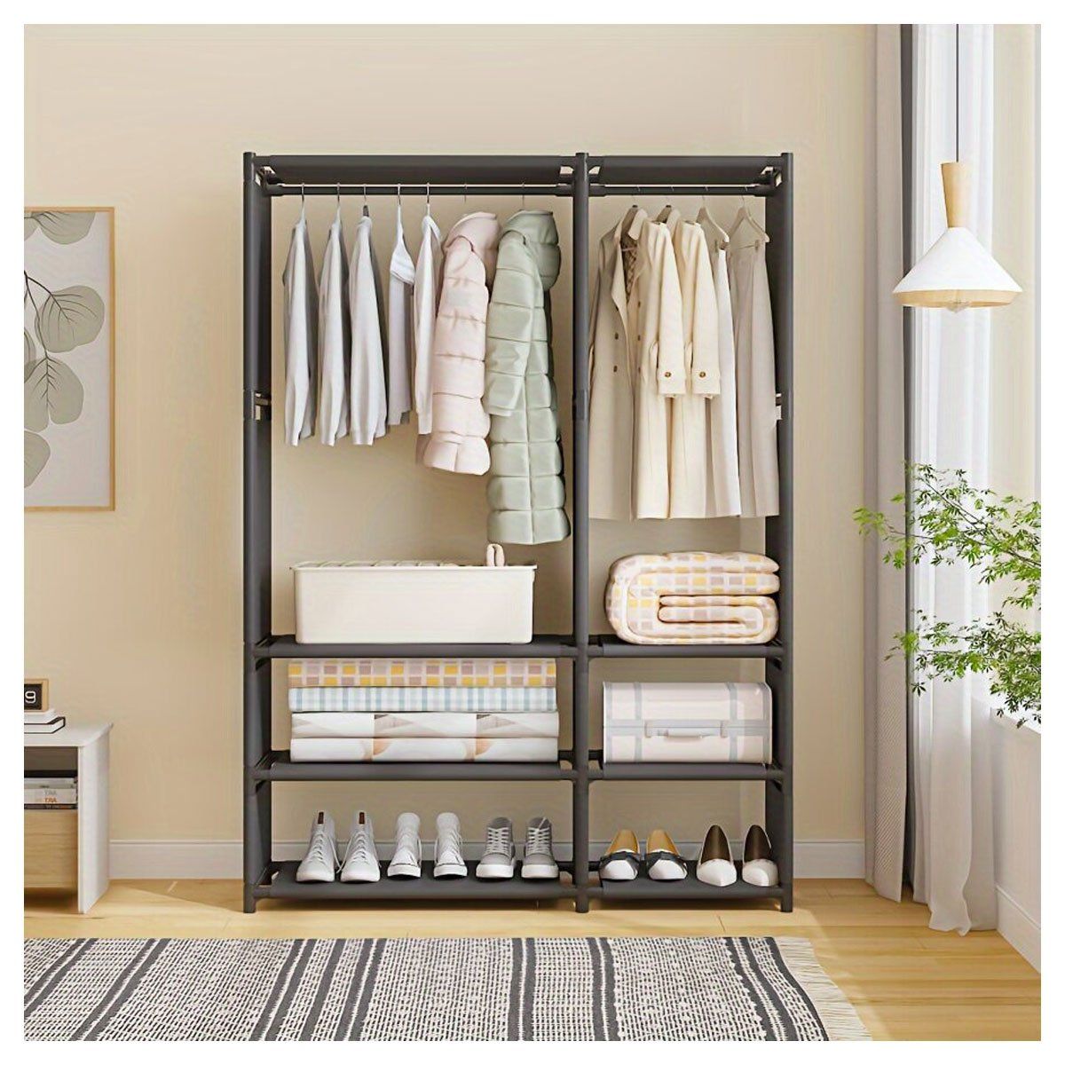 GRETAIL - Ropero Armario Closet Perchero Organizador Ropa 2 Cuerpos Negro VD3054