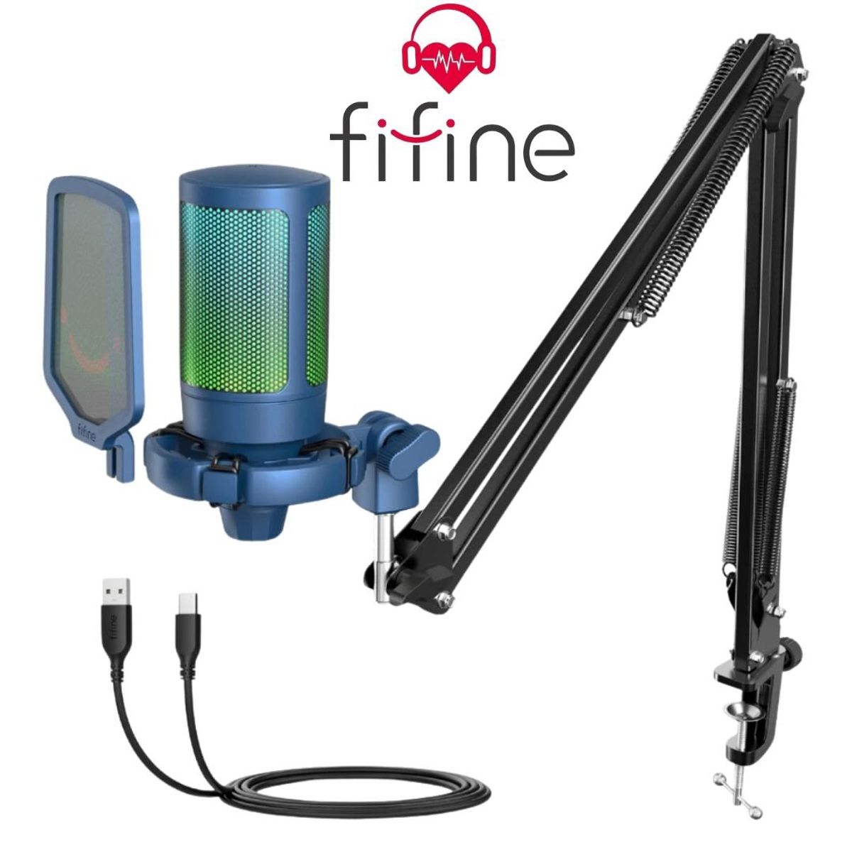 FIFINE - Micrófono Fifine A6T BLUE Soporte de brazo