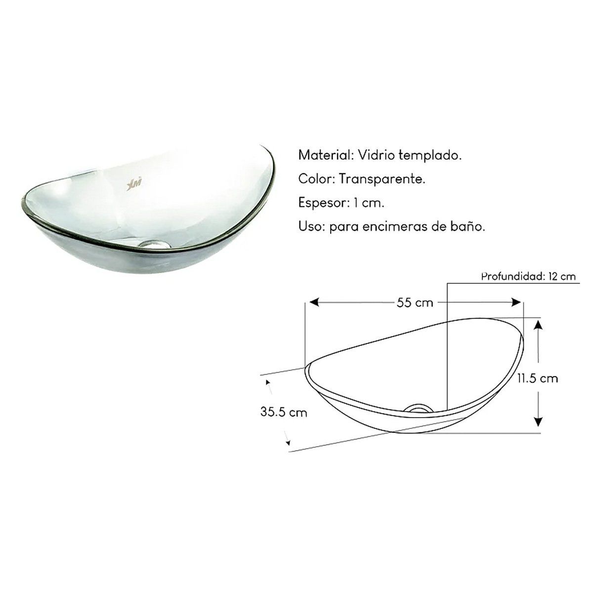 XM - Ovalín Ovalado de Vidrio Templado  Transparente