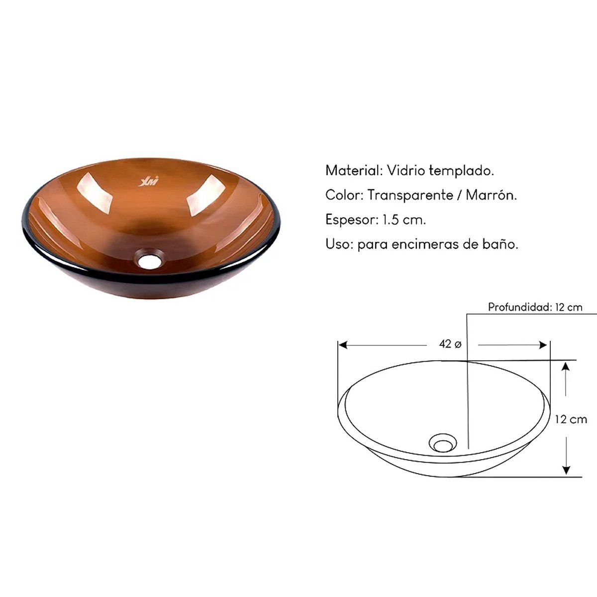 XM - Ovalín Ovalado de Vidrio Templado  Marrón
