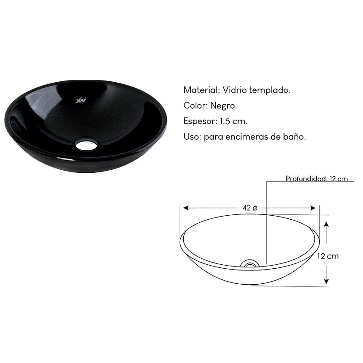 XM - Ovalín Ovalado de Vidrio Templado Negro