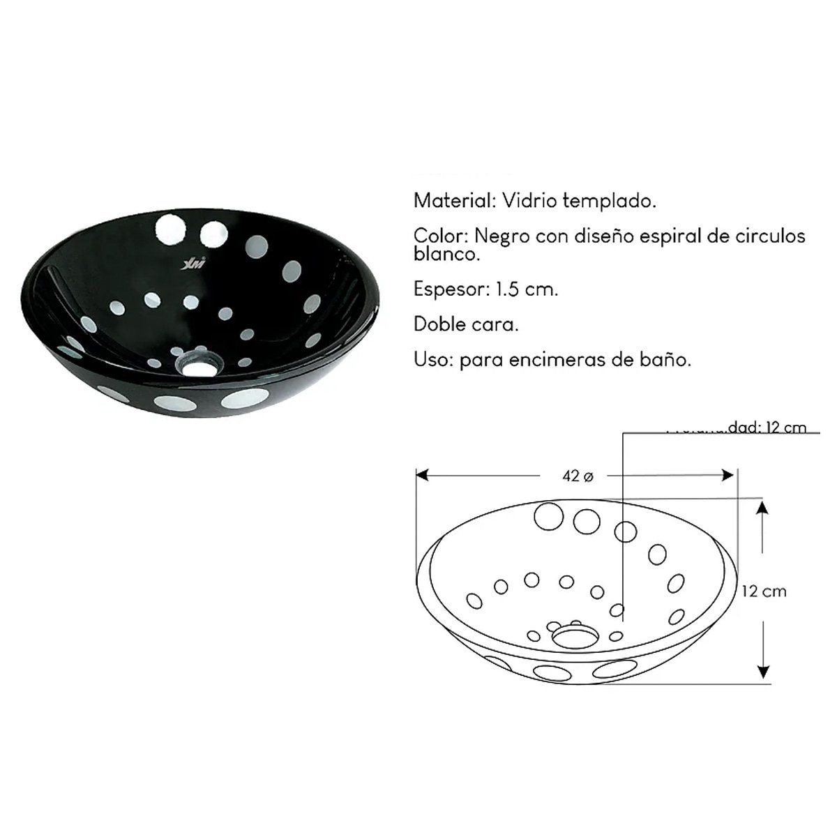XM - Ovalín Ovalado de Vidrio Templado Negro Espiral