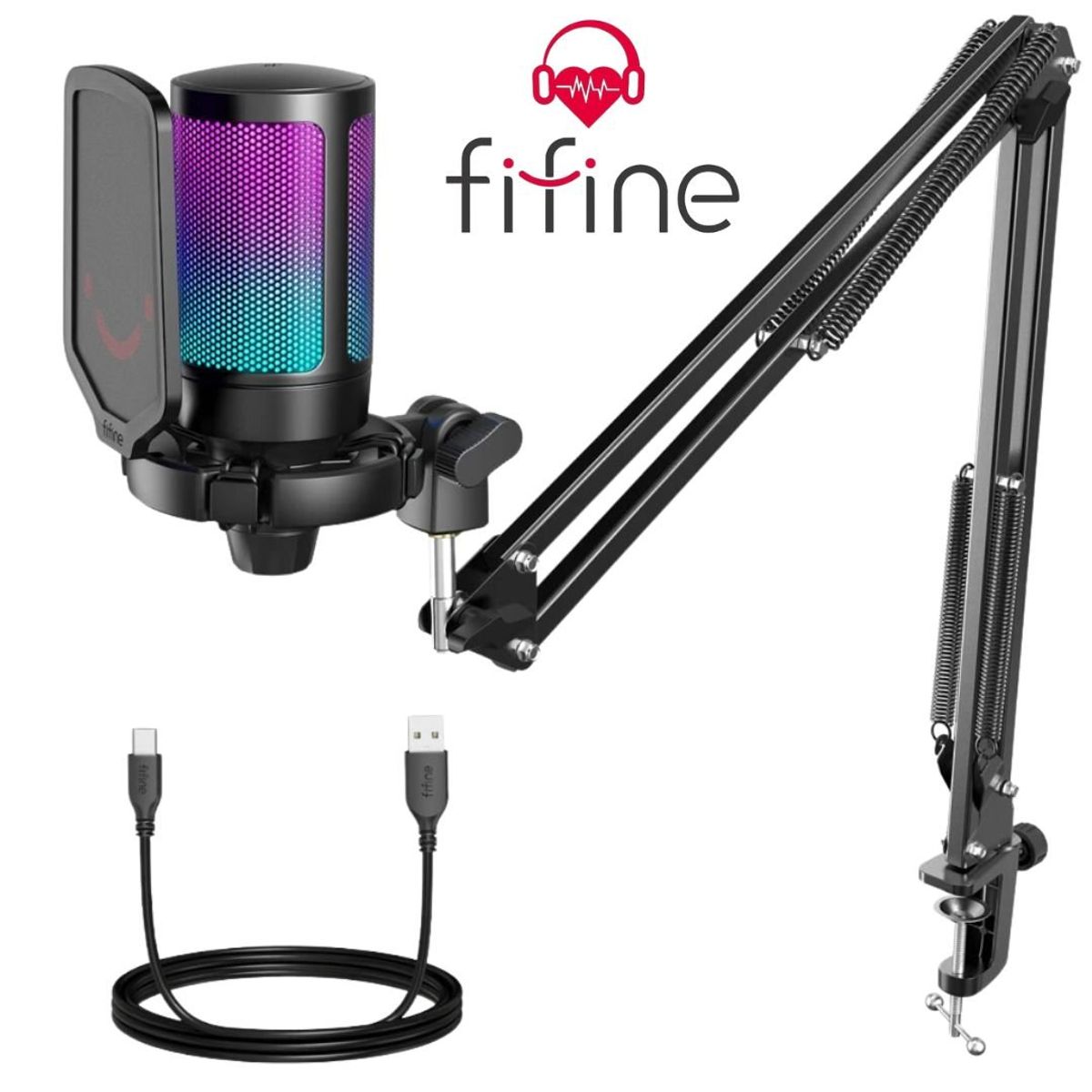 FIFINE - Micrófono Gamer Fifine A6T BLACK Soporte de brazo