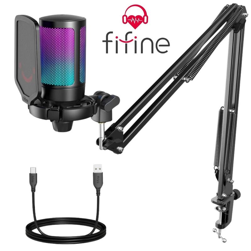 FIFINE - Micrófono Gamer Fifine A6T BLACK Soporte de brazo