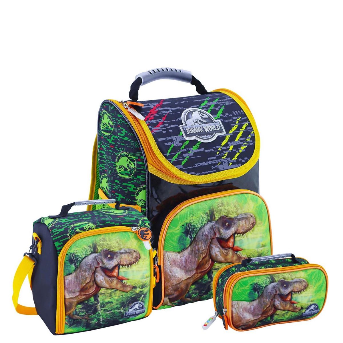 SCOOL - SET MOCHILA DINOSAURIO JURASSIC PARK OFICIO MALETA PICK PREMIUM 3 PZAS