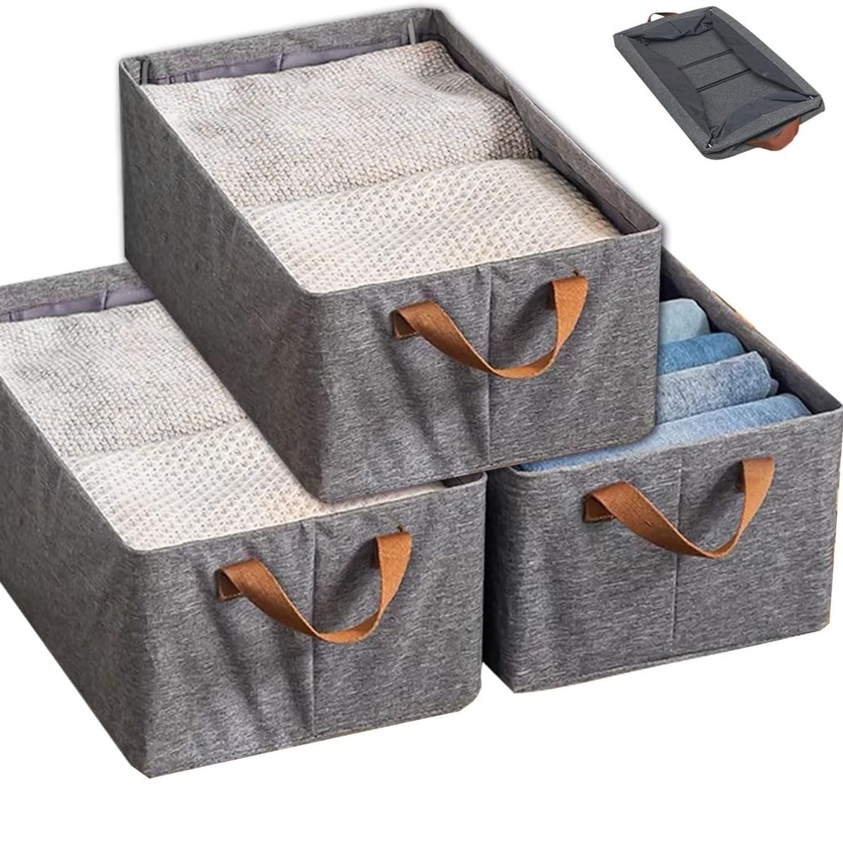 GENERICO - Pack 3 Cestas Organizadora Almacenamiento de Ropa de Gran Capacidad