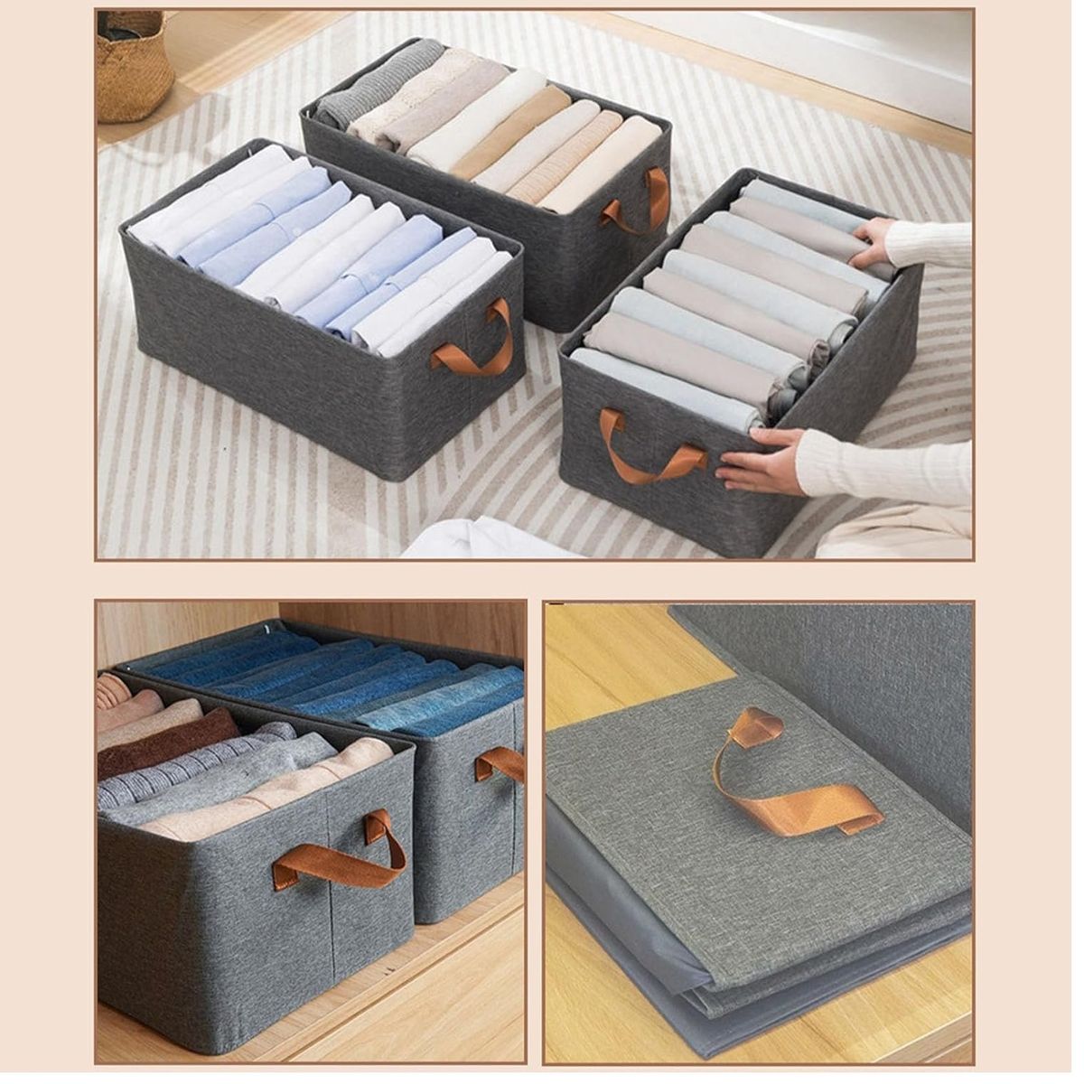 GENERICO - Pack 3 Cestas Organizadora Almacenamiento de Ropa de Gran Capacidad