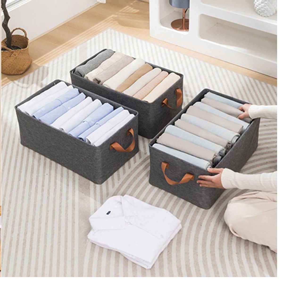 GENERICO - Pack 3 Cestas Organizadora Almacenamiento de Ropa de Gran Capacidad