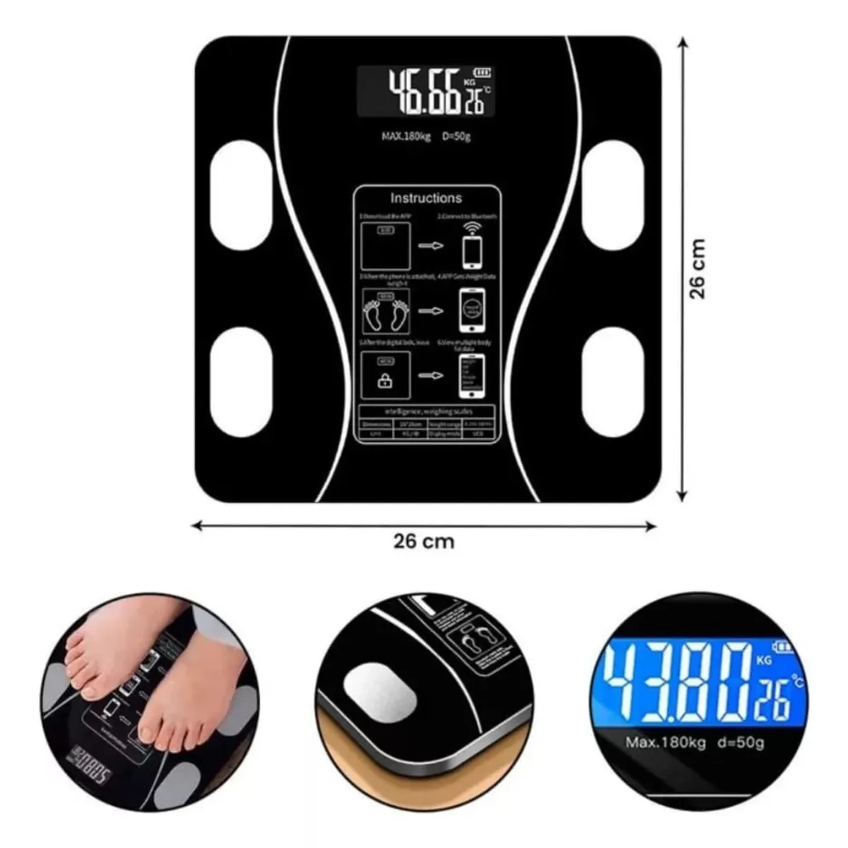 GENERICO - Balanza Digital Bluetooth Inteligente Color Negro Vidrio Templado