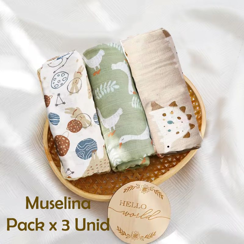GENERICO - Manta Muselina para Bebé 100% Algodón Pack x 3 Unidades