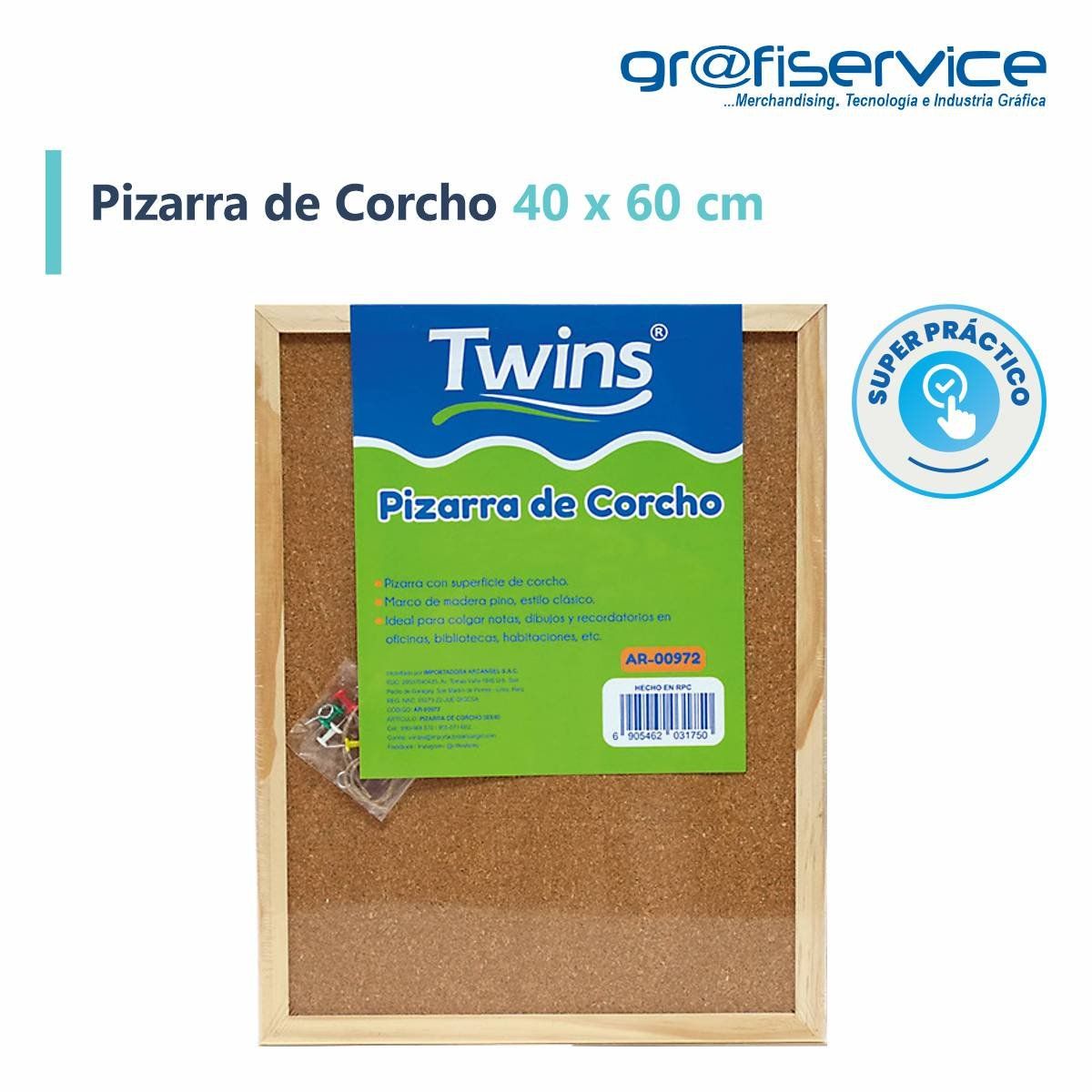 GENERICO - Pizarra de Corcho 40 x 60 cm TWINS + Alfileres