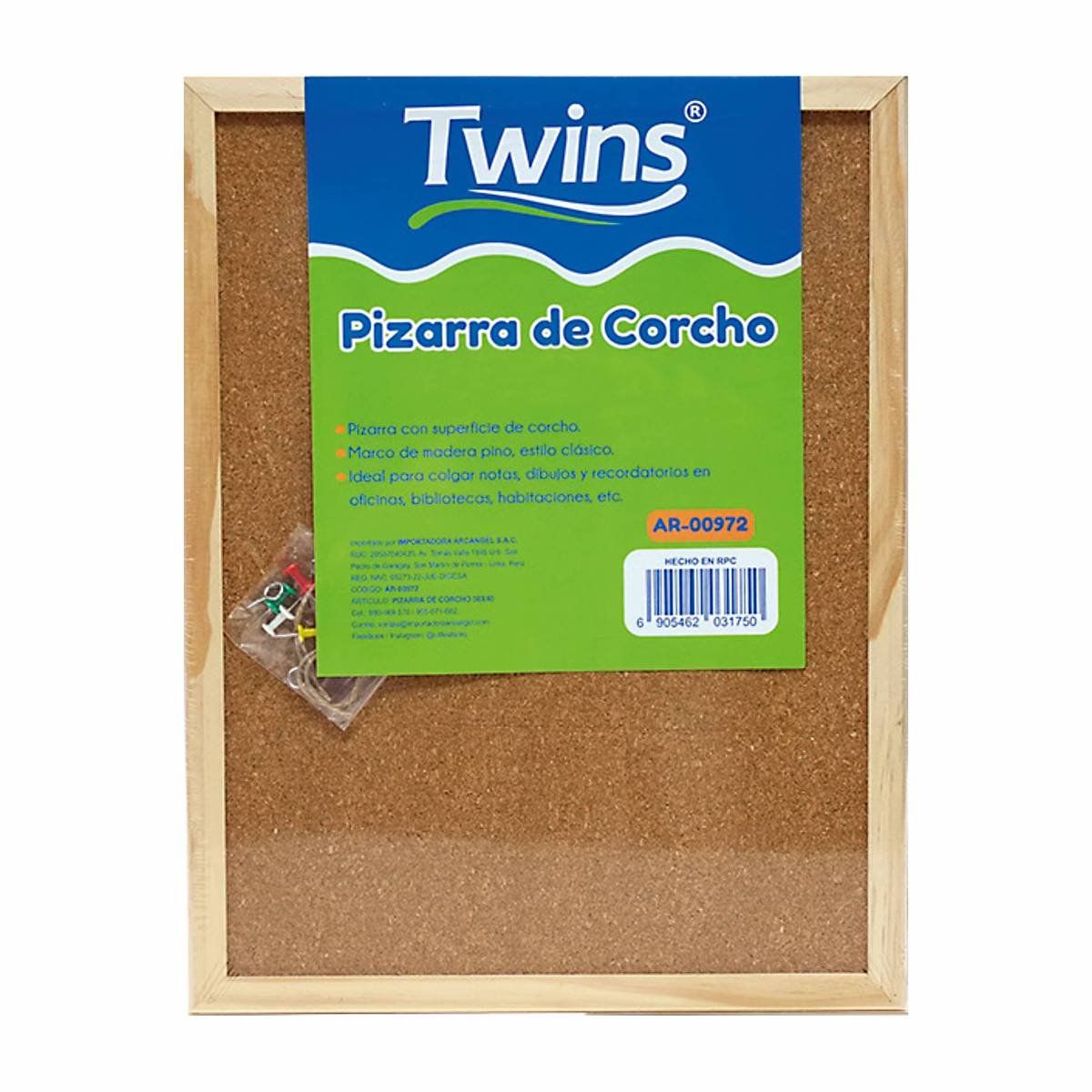 GENERICO - Pizarra de Corcho 40 x 60 cm TWINS + Alfileres