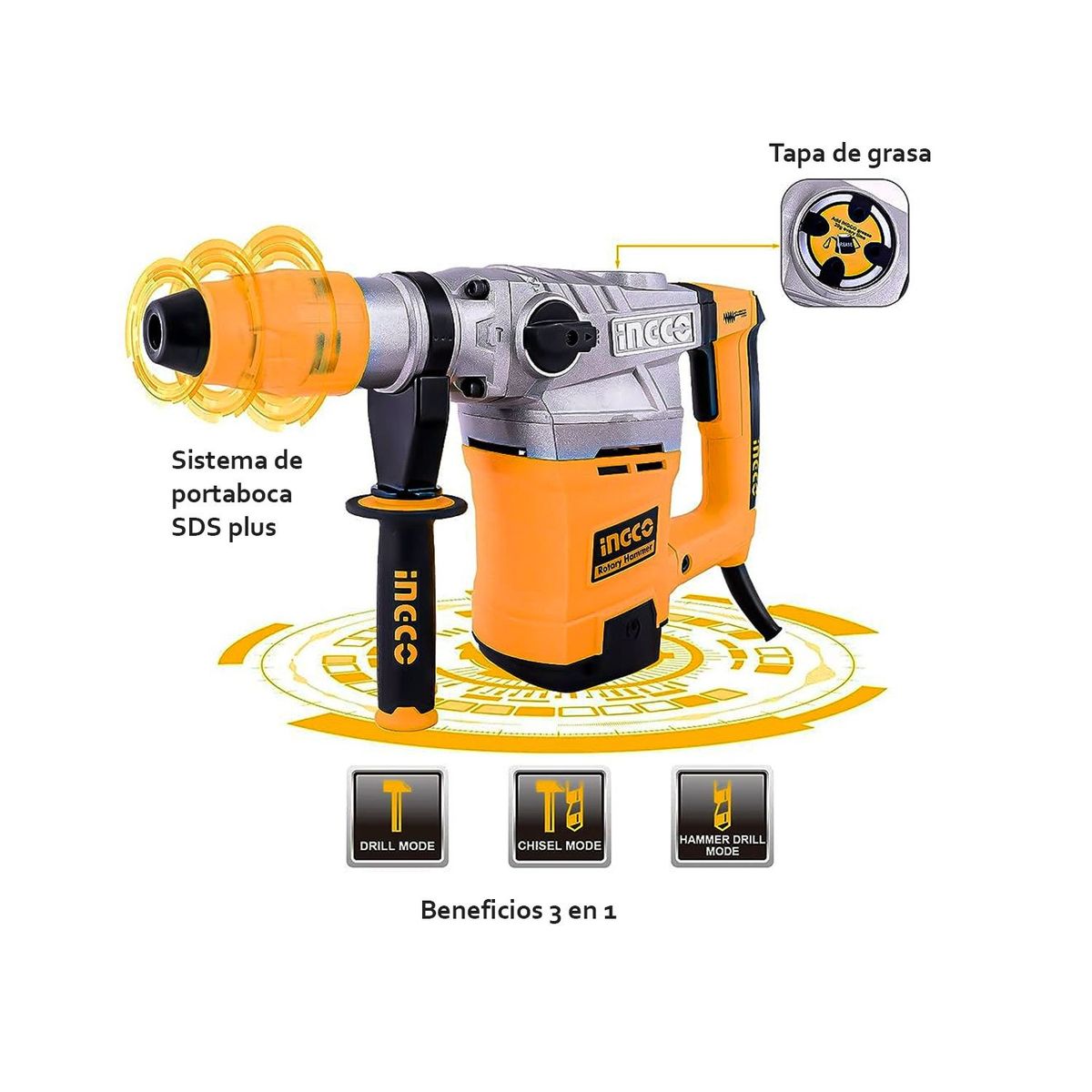 INGCO TOOLS - TALADRO ROTOMARTILLO 1800W PARED +ADAPTADOR CHUCK 12 INGCO