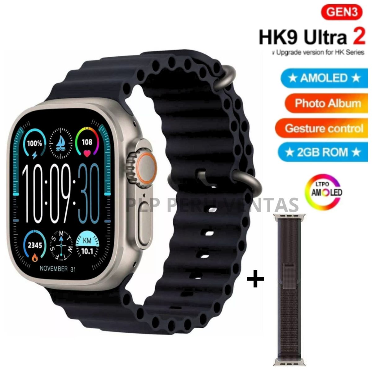 OEM - Smartwatch Hk9 Ultra 2 Serie 9 Amoled 2GB Chat GPT Negro