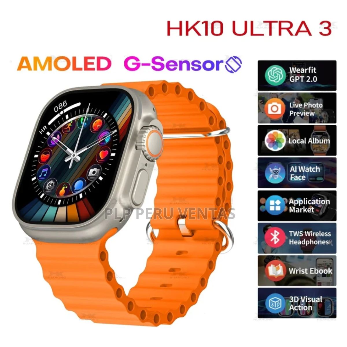 OEM - SmartWatch Hk10 Ultra 3 4gb Chatgpt Amoled 2.02 Bt 5.3 Naranja