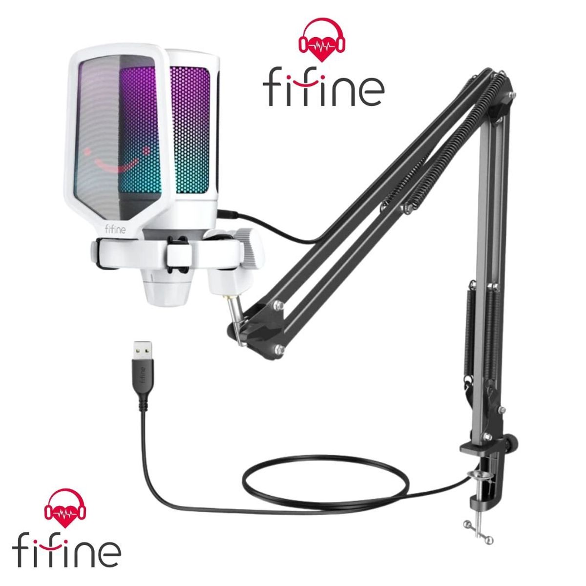 FIFINE - Micrófono Gamer Fifine A6T WHITE Soporte de brazo