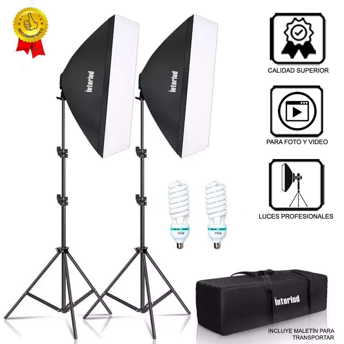 INTERLUD - Kit Iluminación SoftBox con Parantes Profesional FYI260011 Interlud