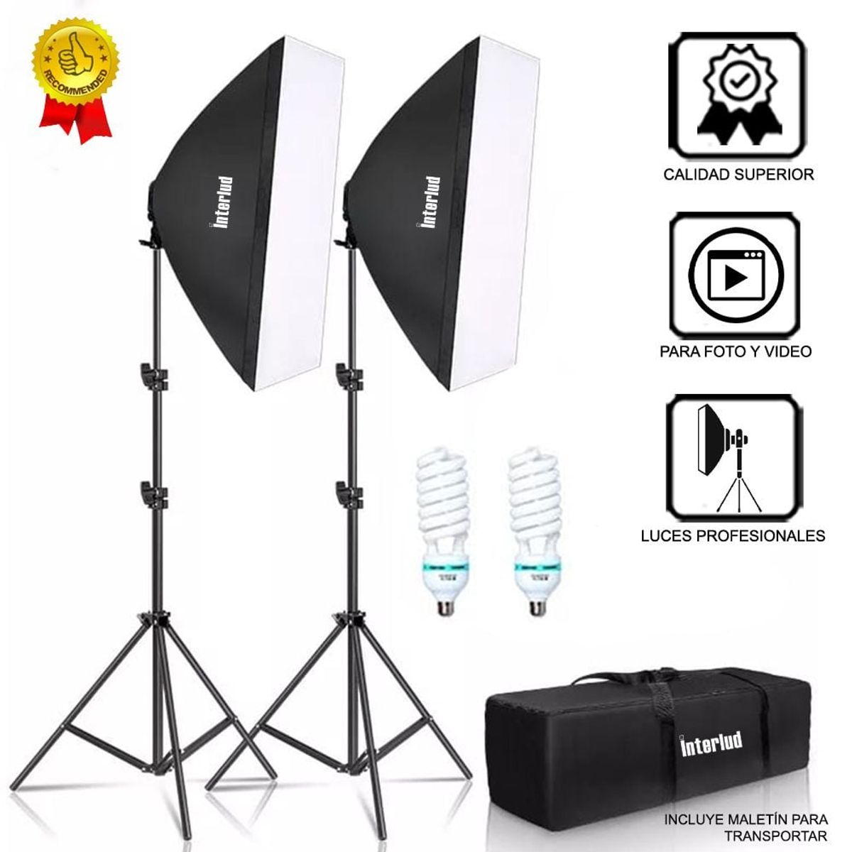 INTERLUD - Kit Iluminación SoftBox con Parantes Profesional FYI260011 Interlud