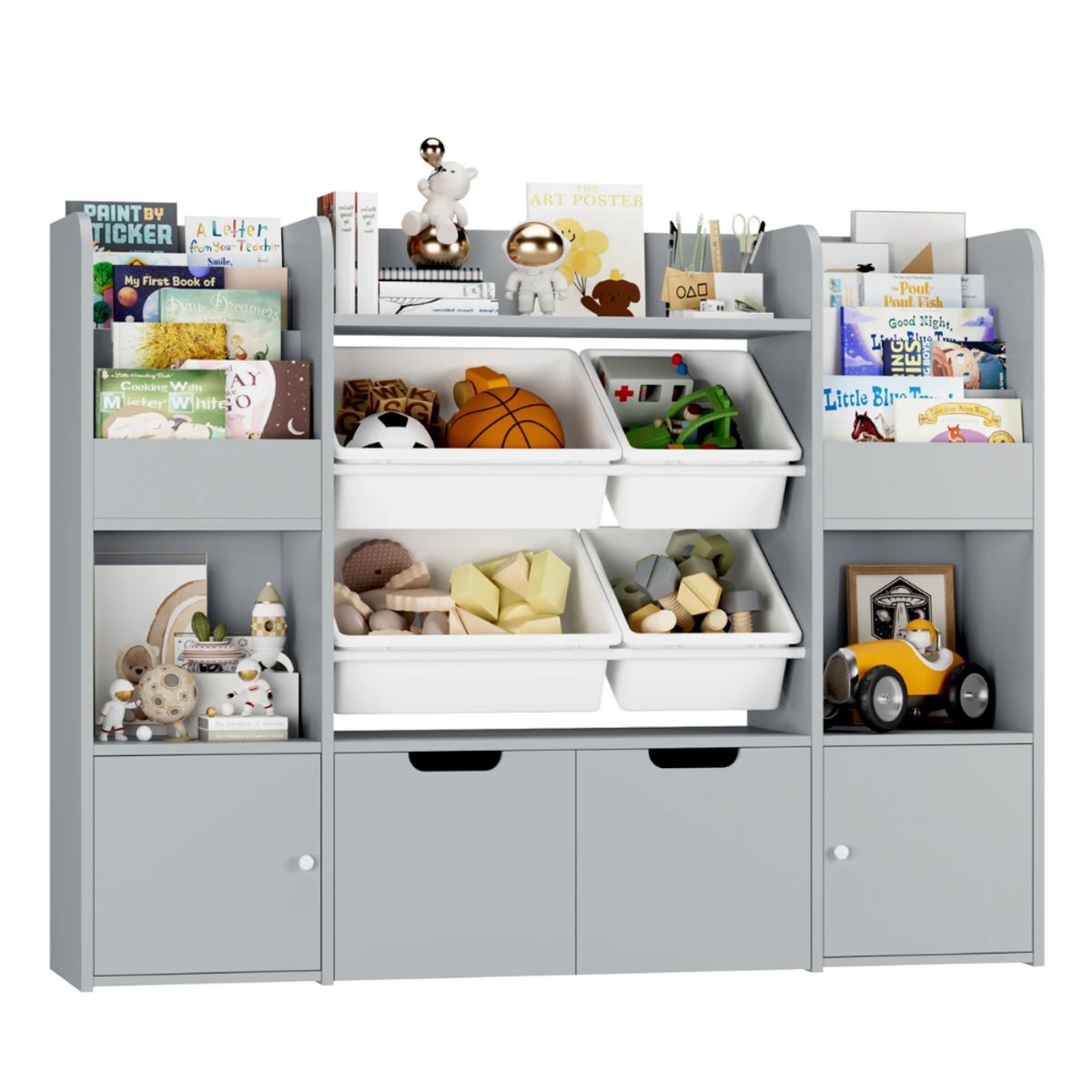 GENERICO - Estante Organizador Librero Juguetero Infantil Amir Gris Muebles Gaudi