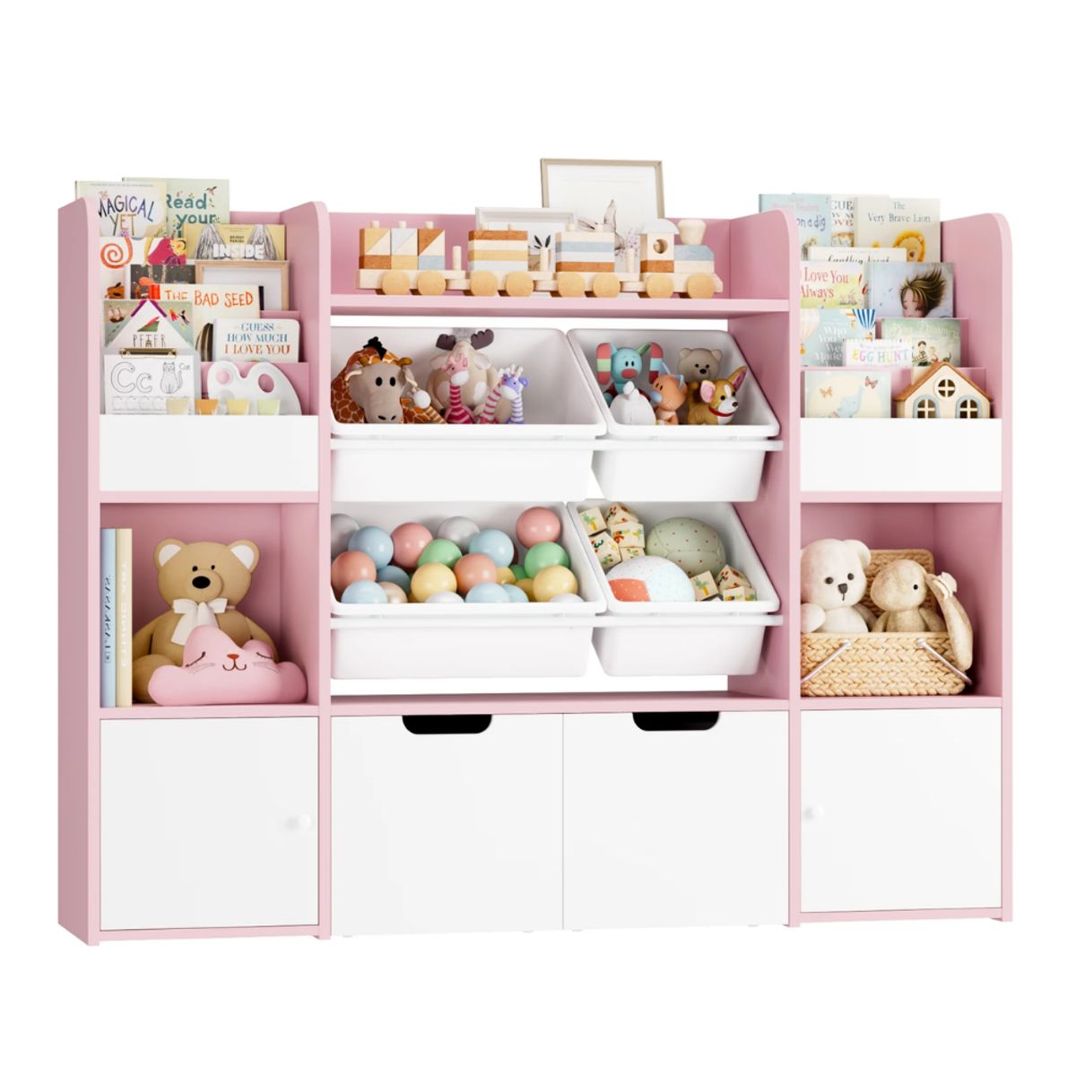 GENERICO - Estante Organizador Librero Juguetero Infantil Amir Rosa y Blanco Muebles Gaudi