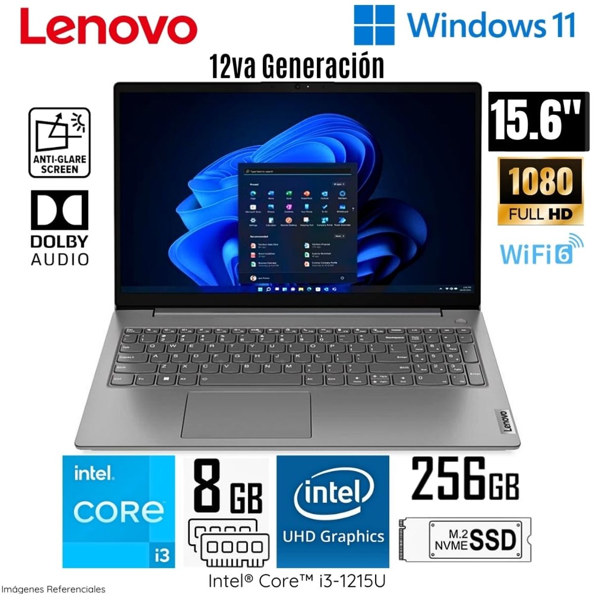 LENOVO - Laptop Lenovo V15 G3 IAP Intel Core i3-1215U 8GB RAM 256GB SSD 15.6 FHD - 82TT00CVLM