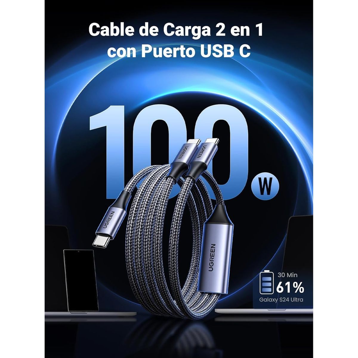 UGREEN - Ugreen Cable USB-C a USB-C 100W 2 en 1 Carga Rápida Splitter - 35087
