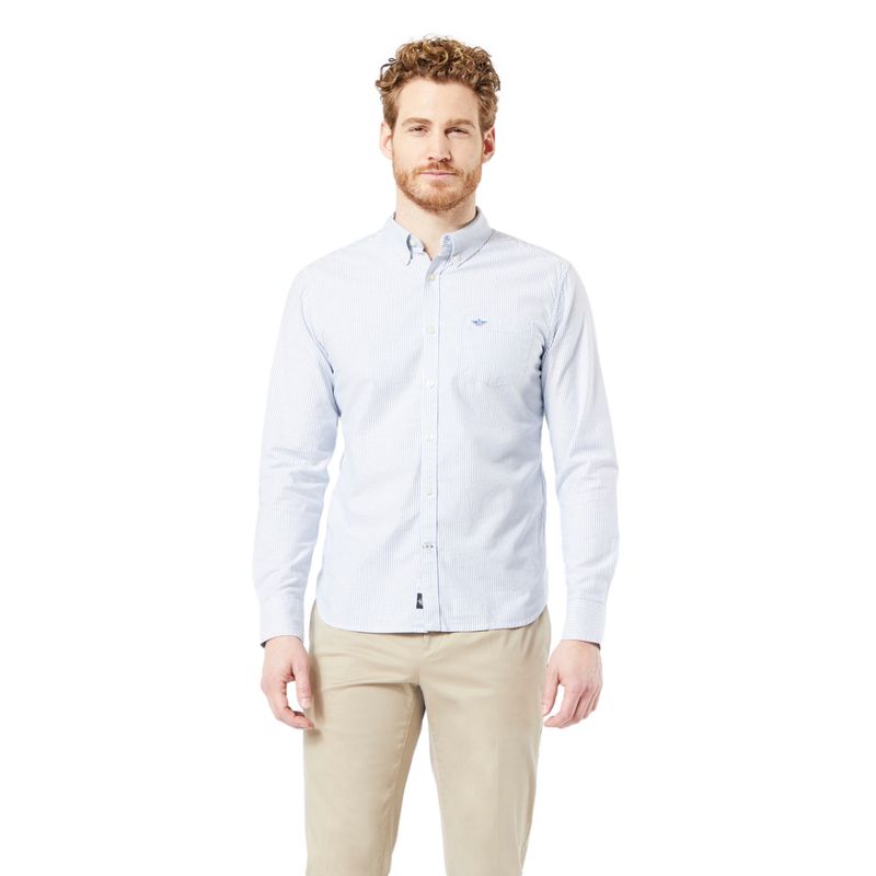 DOCKERS - Camisa Hombre Oxford Slim Fit Celeste Rayas Dockers