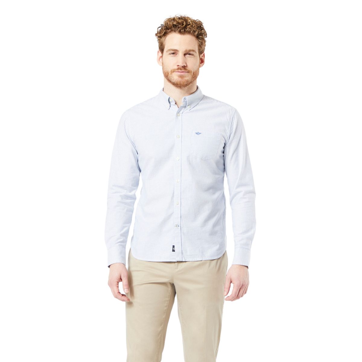 DOCKERS - Camisa Hombre Oxford Slim Fit Celeste Rayas Dockers