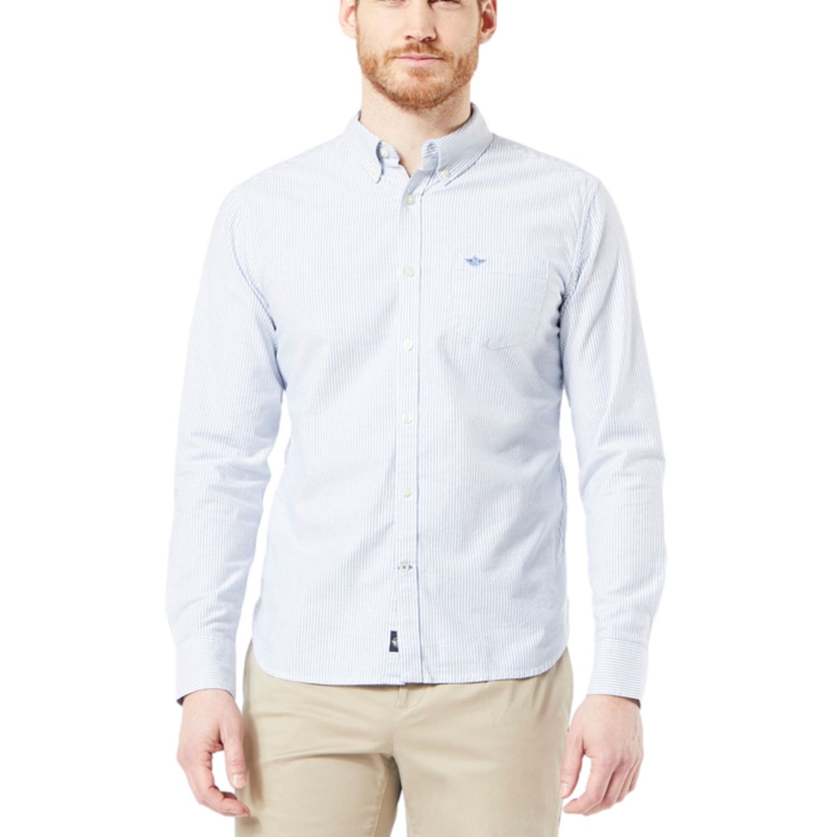 DOCKERS - Camisa Hombre Oxford Slim Fit Celeste Rayas Dockers