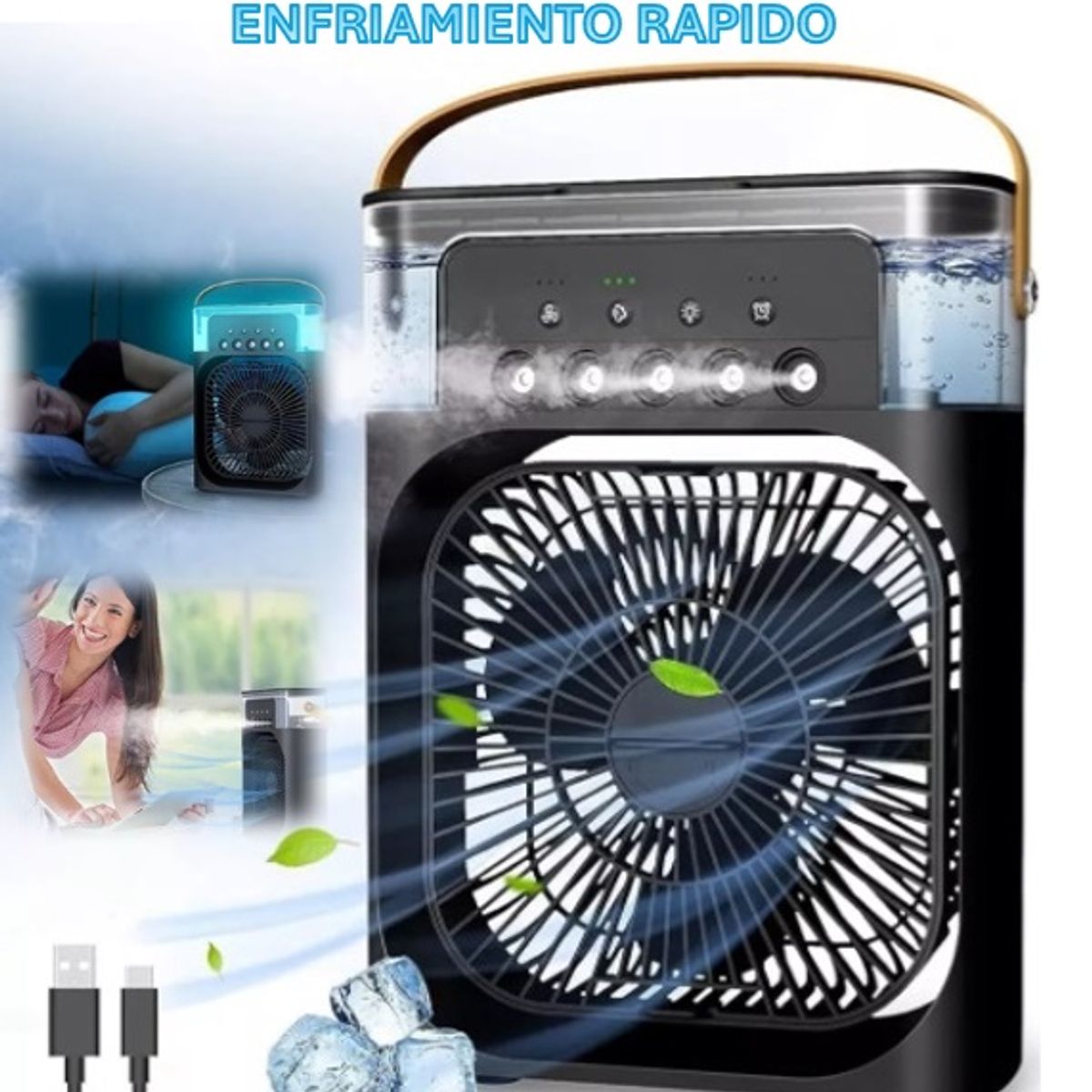 GENERICO - Enfriador Aire 3 en 1 Ventilador Portatil Humidificador RGB