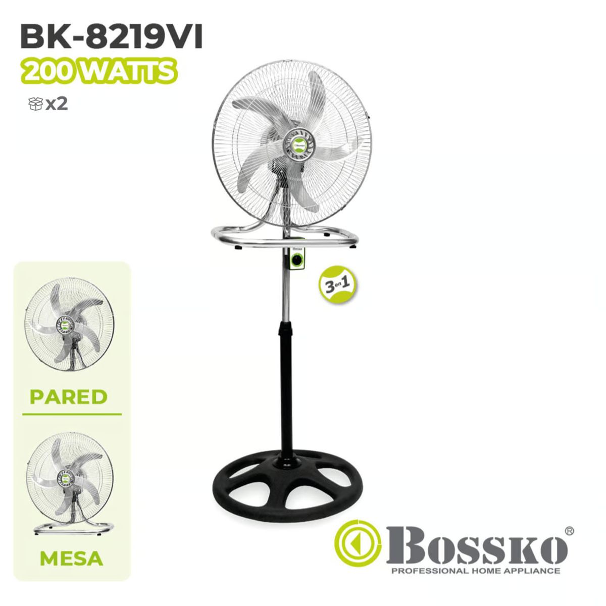 BOSSKO - Ventilador Pedestal Bossko De 18" 200 W BK-8218VI Caja X 2UND