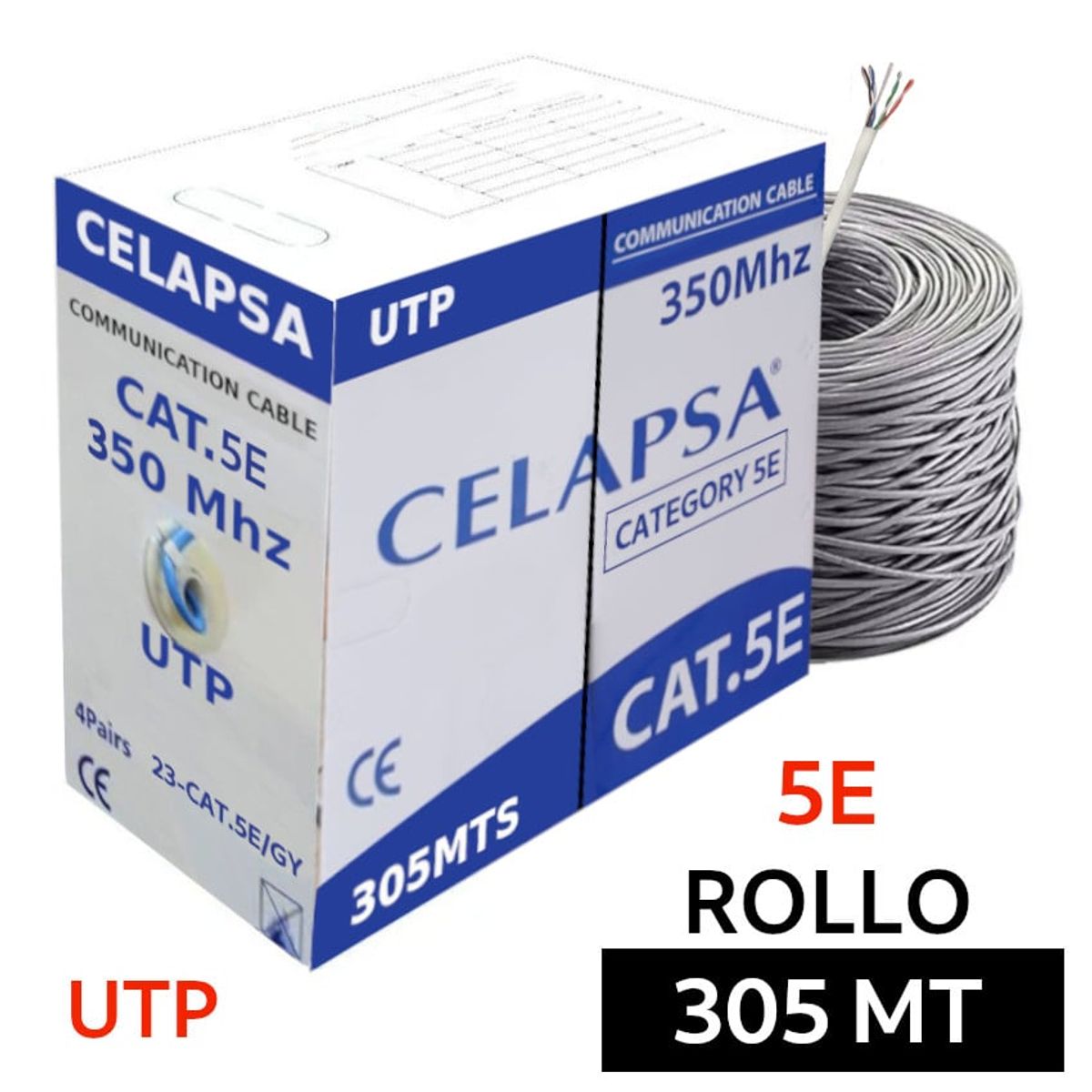 GENERICO - Cable Red Lan Internet Utp Rj45 CELAPSA Cat 5 Cat 5e Rollo Caja 305m