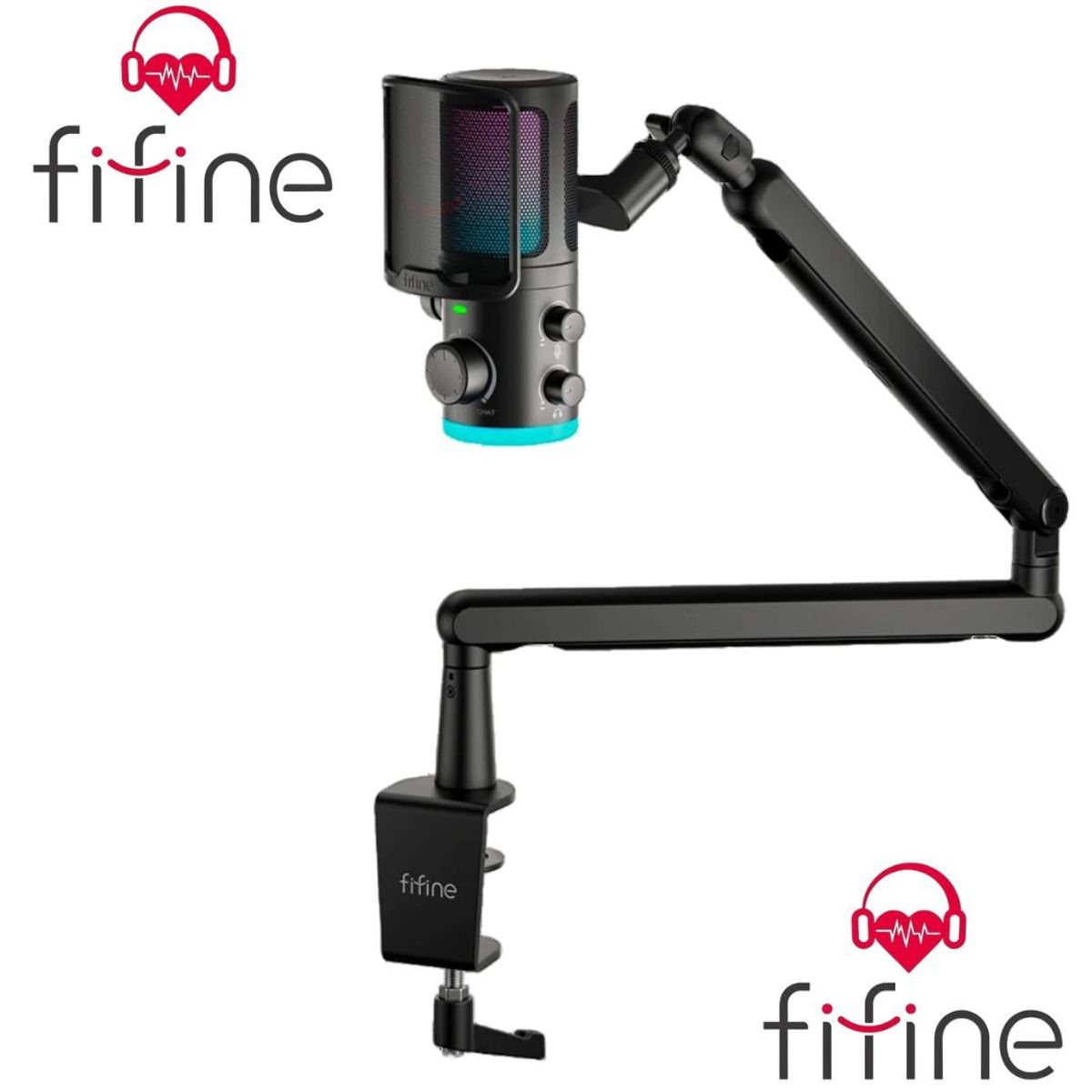 FIFINE - Micrófono Fifine TAM6 Black con Brazo