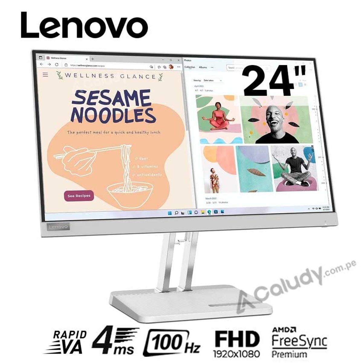LENOVO - Monitor Plano Lenovo L24e-40 100Hz 4 MS AMD Freesync - Plateado