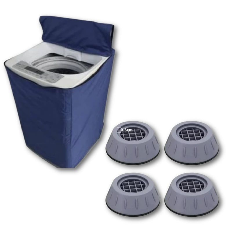 GENERICO - Funda Lavadora Lona color Azul 15-22 kg + 4 Soportes