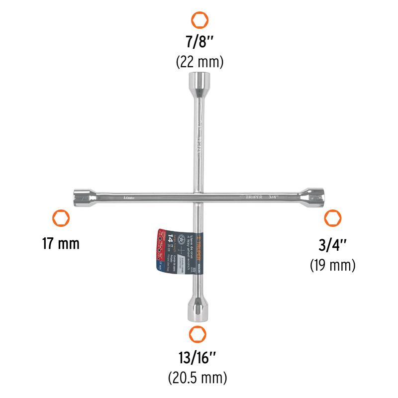 TRUPER - Llave de cruz 14 pulida y cromada Truper