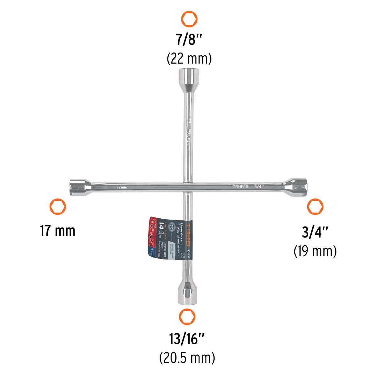 TRUPER - Llave de Cruz 14 Pulida y Cromada Truper