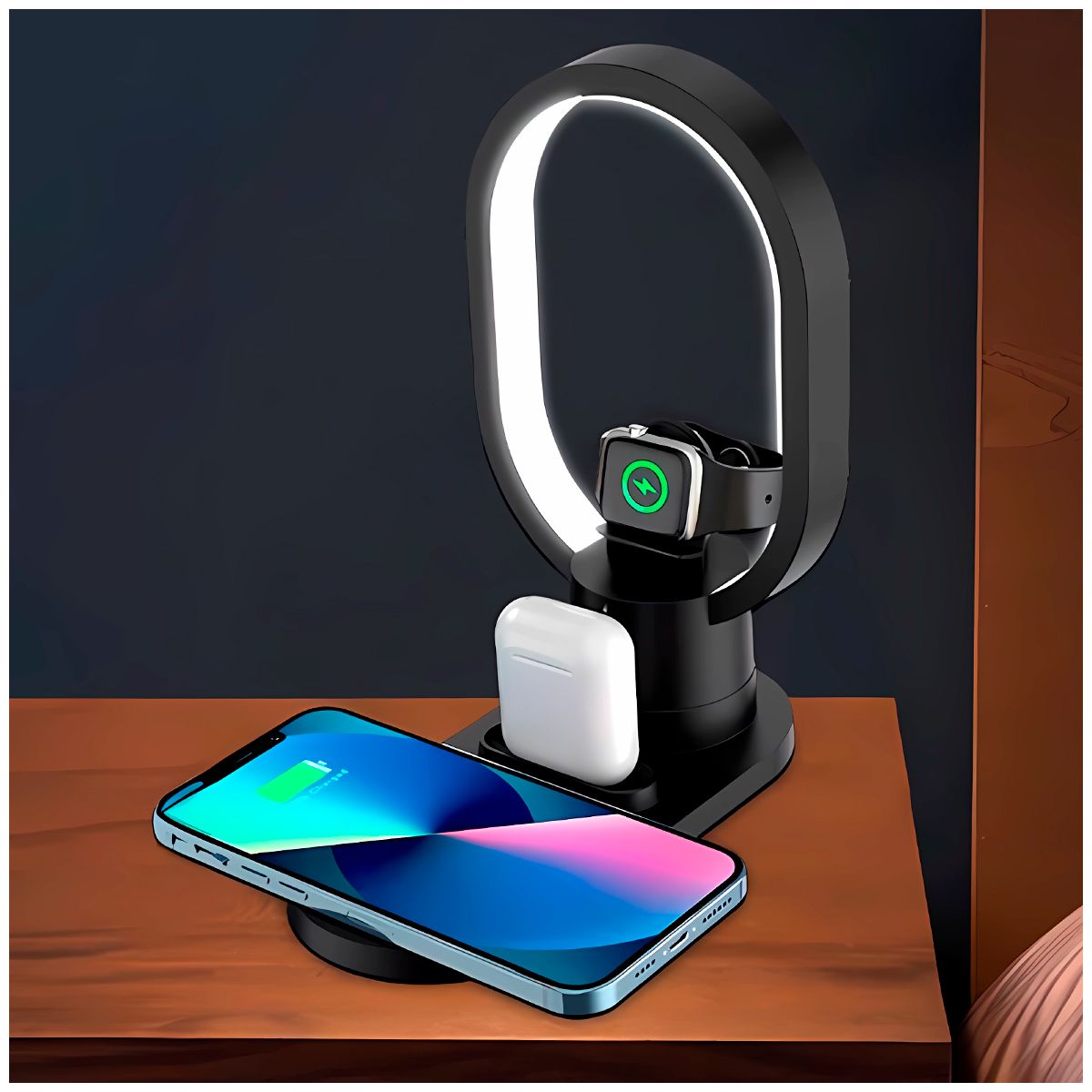 GENERICO - Lampara con Base de Carga 4 en 1 15W Cargador Inalámbrico