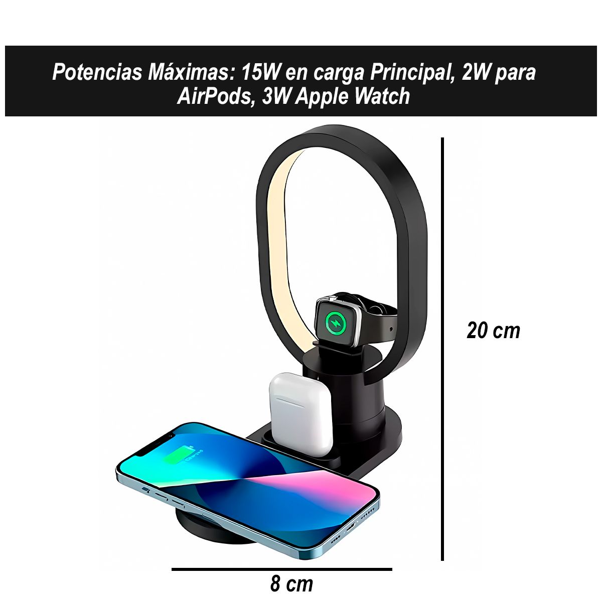 GENERICO - Lampara con Base de Carga 4 en 1 15W Cargador Inalámbrico