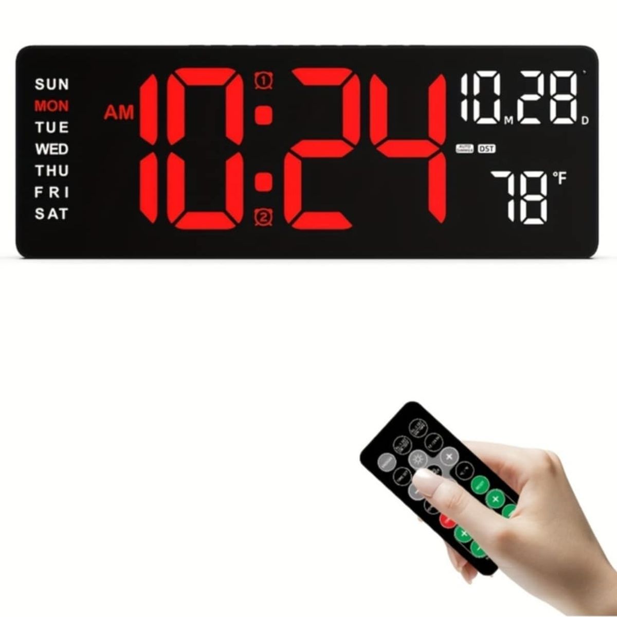 GENERICO - Reloj de Pared Digital Grande LED con Control Alarma + Temperatura Mes
